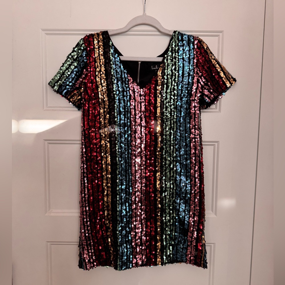 Lulu's Vibrant Striped Sequin Mini Dress